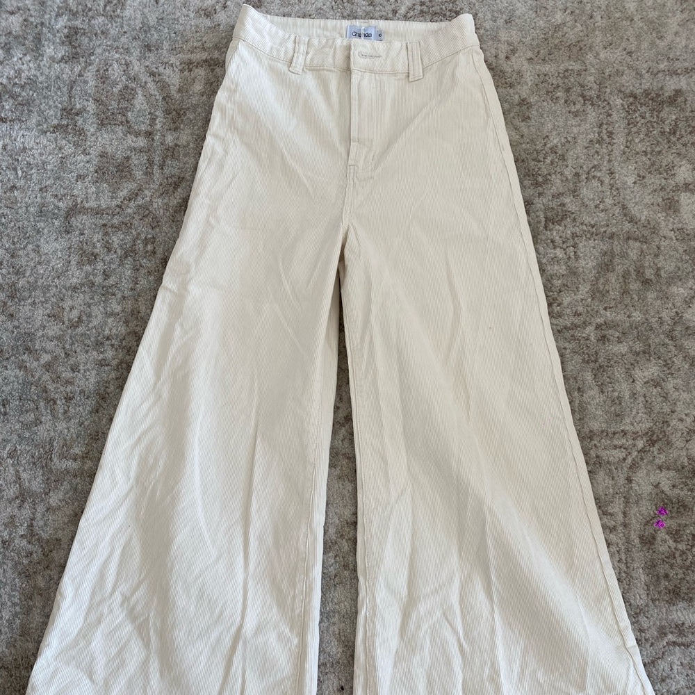 Corduroy Wide Leg Pant — Cream